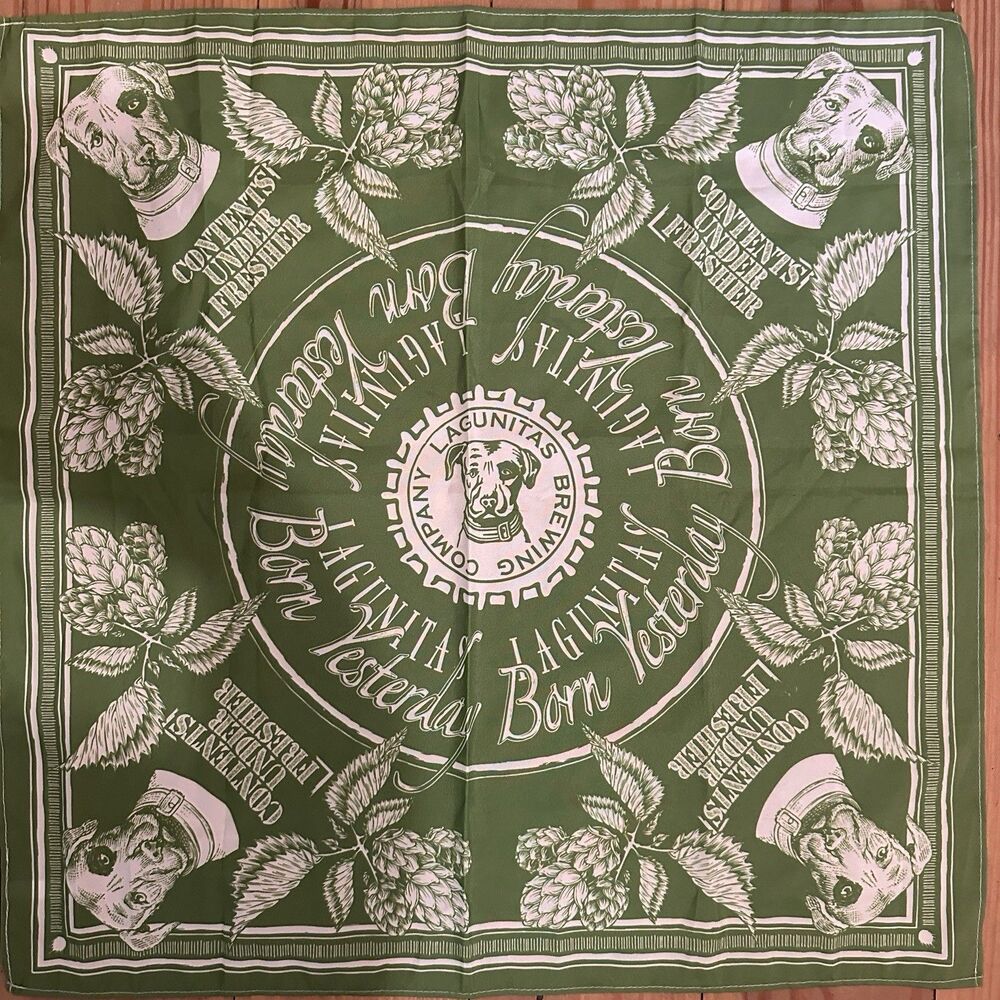 Vintage Beer Bandana Lagunitas Brewing Dog Hops Green Square Scarf